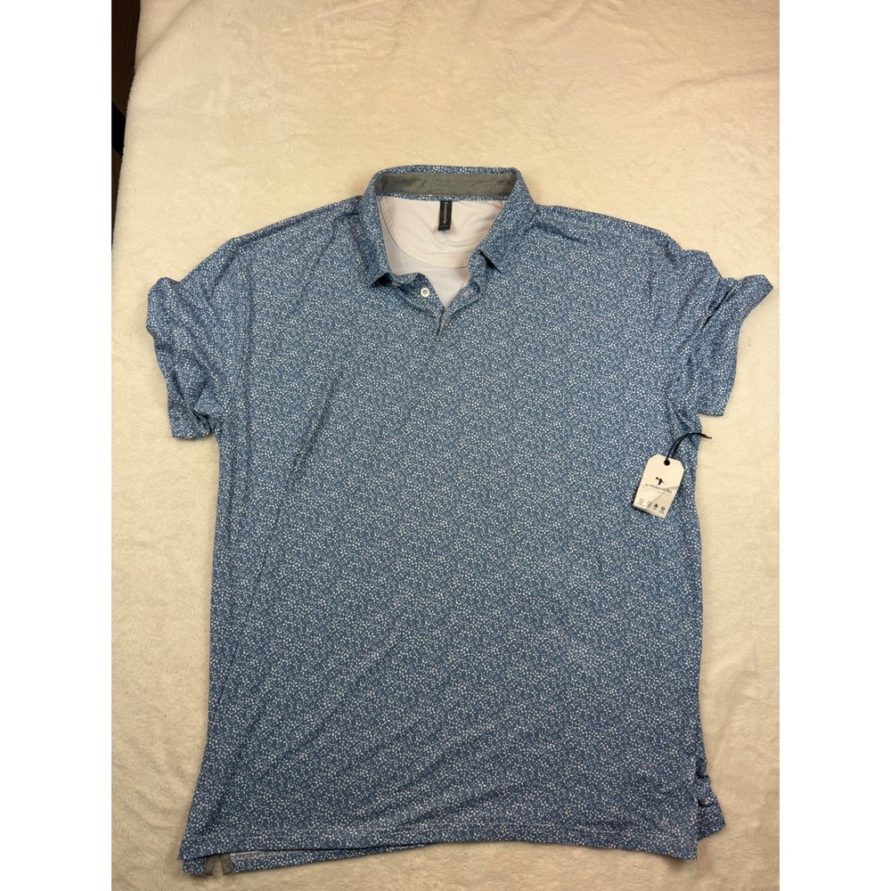 AndersonOrd Mens Golf Polo Shirt Blue White Geometric Floral Print XXL NWT